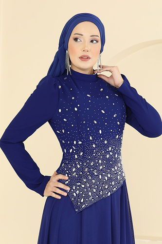 moda selvim Önü Taşlı Krep Abiye 5755EDF311 Saks - Thumbnail