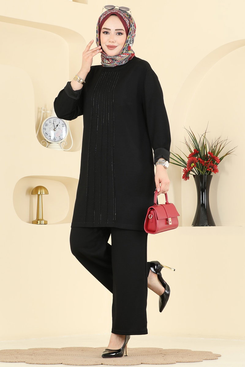 Önü Taşlı Modal Takım 2782AYD574 Siyah