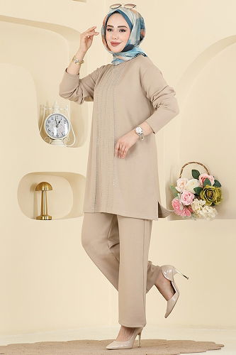 moda selvim Önü Taşlı Modal Takım 2782AYD574 Taş - Thumbnail