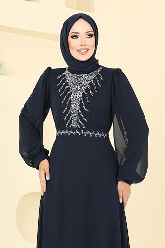 moda selvim Önü Taşlı Şifon Abiye 2425ANT904-M Laci - Thumbnail