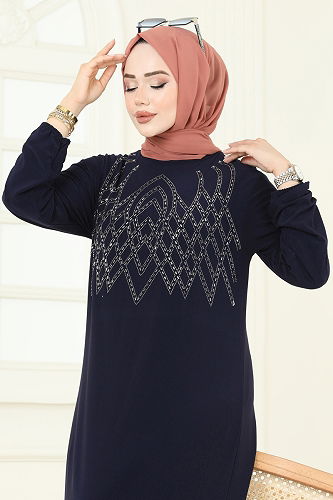 moda selvim Önü Taşlı Şık Elbise 3401UZ662 Laci - Thumbnail