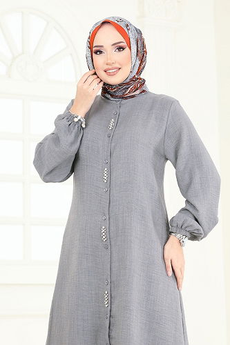 moda selvim Önü Taşlı Takım 23004UKB139 Gri - Thumbnail