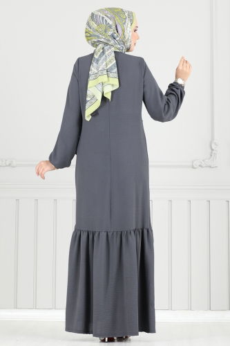 moda selvim Önü Taşlı Tesettür Elbise 2680SL432 Antrasit - Thumbnail