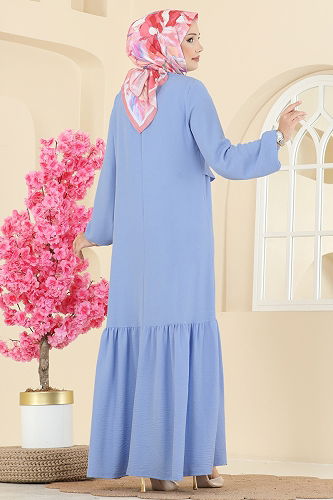 moda selvim Önü Taşlı Tesettür Elbise 2680SL432 Bebe Mavisi - Thumbnail