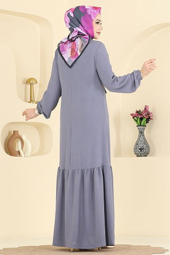 moda selvim Önü Taşlı Tesettür Elbise 2680SL432 Gri - Thumbnail