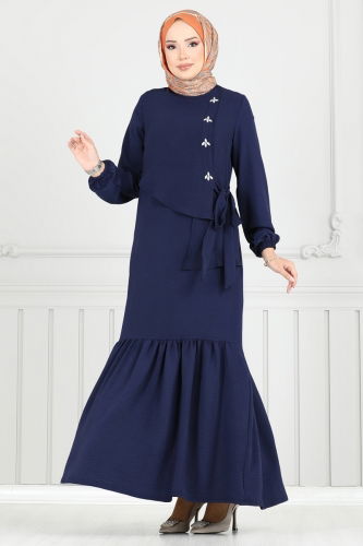 moda selvim Önü Taşlı Tesettür Elbise 2680SL432 Laci - Thumbnail