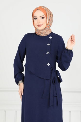 moda selvim Önü Taşlı Tesettür Elbise 2680SL432 Laci - Thumbnail