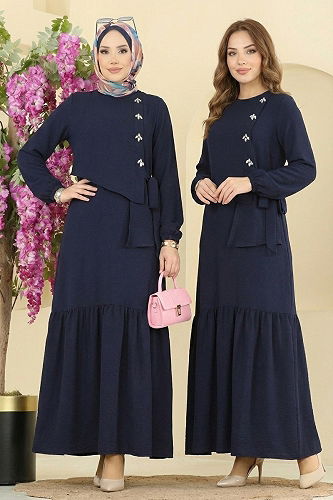 moda selvim Önü Taşlı Tesettür Elbise 2680SL432 Laci - Thumbnail