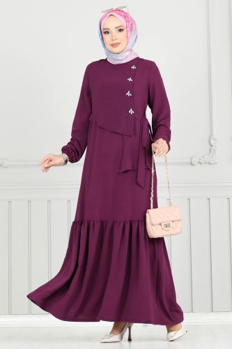 S.L. - Önü Taşlı Tesettür Elbise 2680SL432 Mor