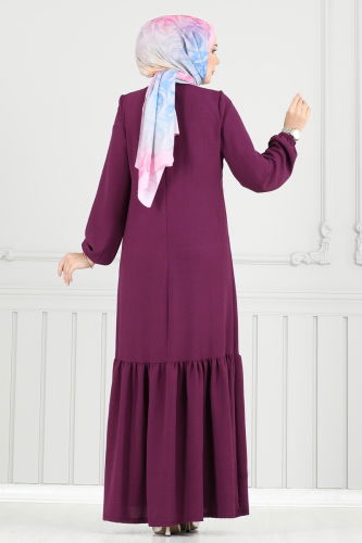 moda selvim Önü Taşlı Tesettür Elbise 2680SL432 Mor - Thumbnail