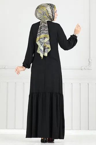 moda selvim Önü Taşlı Tesettür Elbise 2680SL432 Siyah - Thumbnail