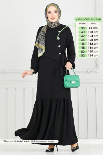 moda selvim Önü Taşlı Tesettür Elbise 2680SL432 Siyah - Thumbnail