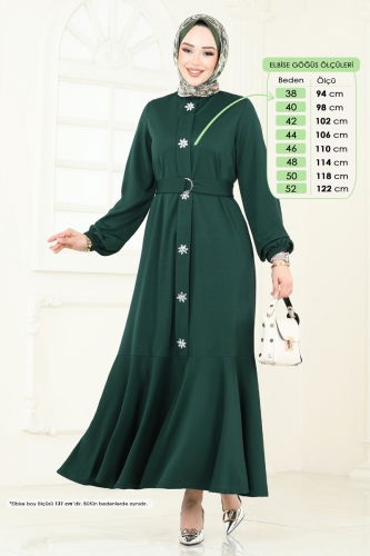 moda selvim Önü Taşlı Tesettür Elbise 396DVL817 Zümrüt - Thumbnail