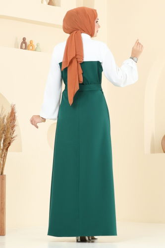 moda selvim Önü Taşlı Tesettür Elbise 8035ABK1075 Zümrüt - Thumbnail