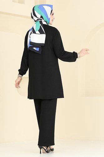 moda selvim Önü Taşlı Tesettür Takım 2681AYD574 Siyah - Thumbnail