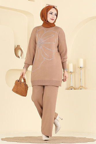 moda selvim Önü Taşlı Triko Takım 1108MT581 Vizyon - Thumbnail