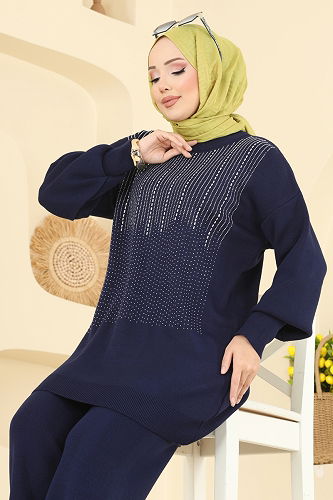 moda selvim Önü Taşlı Triko Takım 1109MT581 Laci - Thumbnail