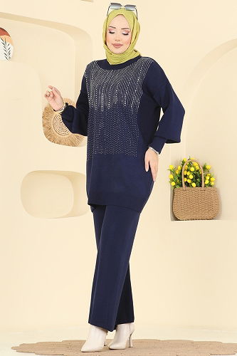 moda selvim Önü Taşlı Triko Takım 1109MT581 Laci - Thumbnail