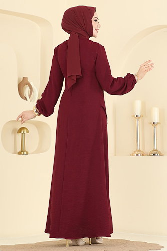 moda selvim Önü Toka Detaylı Elbise 2638MSZ1172 Bordo - Thumbnail
