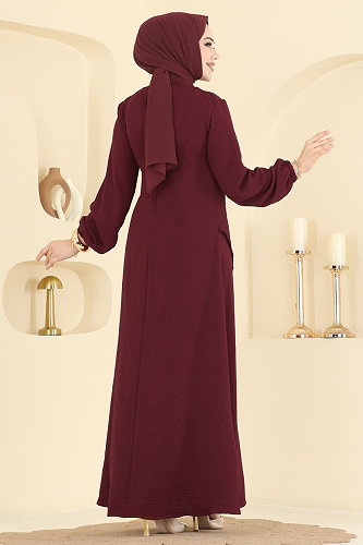 moda selvim Önü Toka Detaylı Elbise 2638MSZ1172 Bordo - Thumbnail