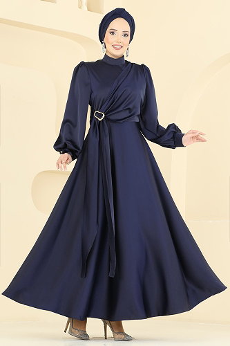 moda selvim Önü Tokalı Saten Abiye 8266AB368 Laci - Thumbnail