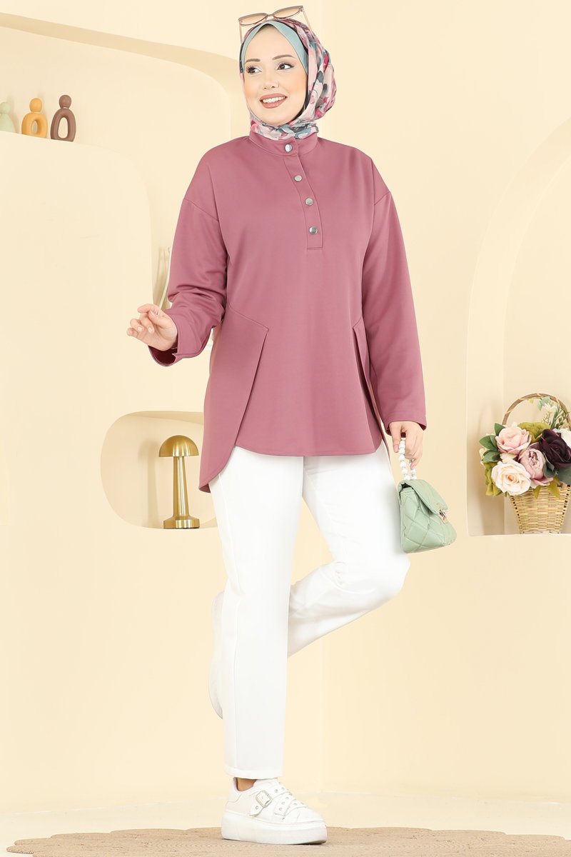 Önü Yarım Çıtçıtlı Tunik 2840SLK540 Gül Kurusu