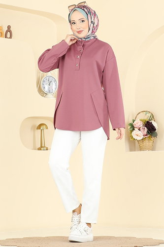 moda selvim Önü Yarım Çıtçıtlı Tunik 2840SLK540 Gül Kurusu - Thumbnail