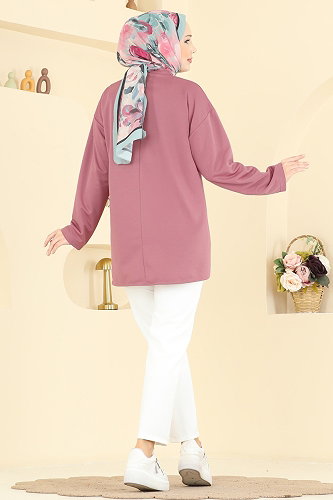 moda selvim Önü Yarım Çıtçıtlı Tunik 2840SLK540 Gül Kurusu - Thumbnail