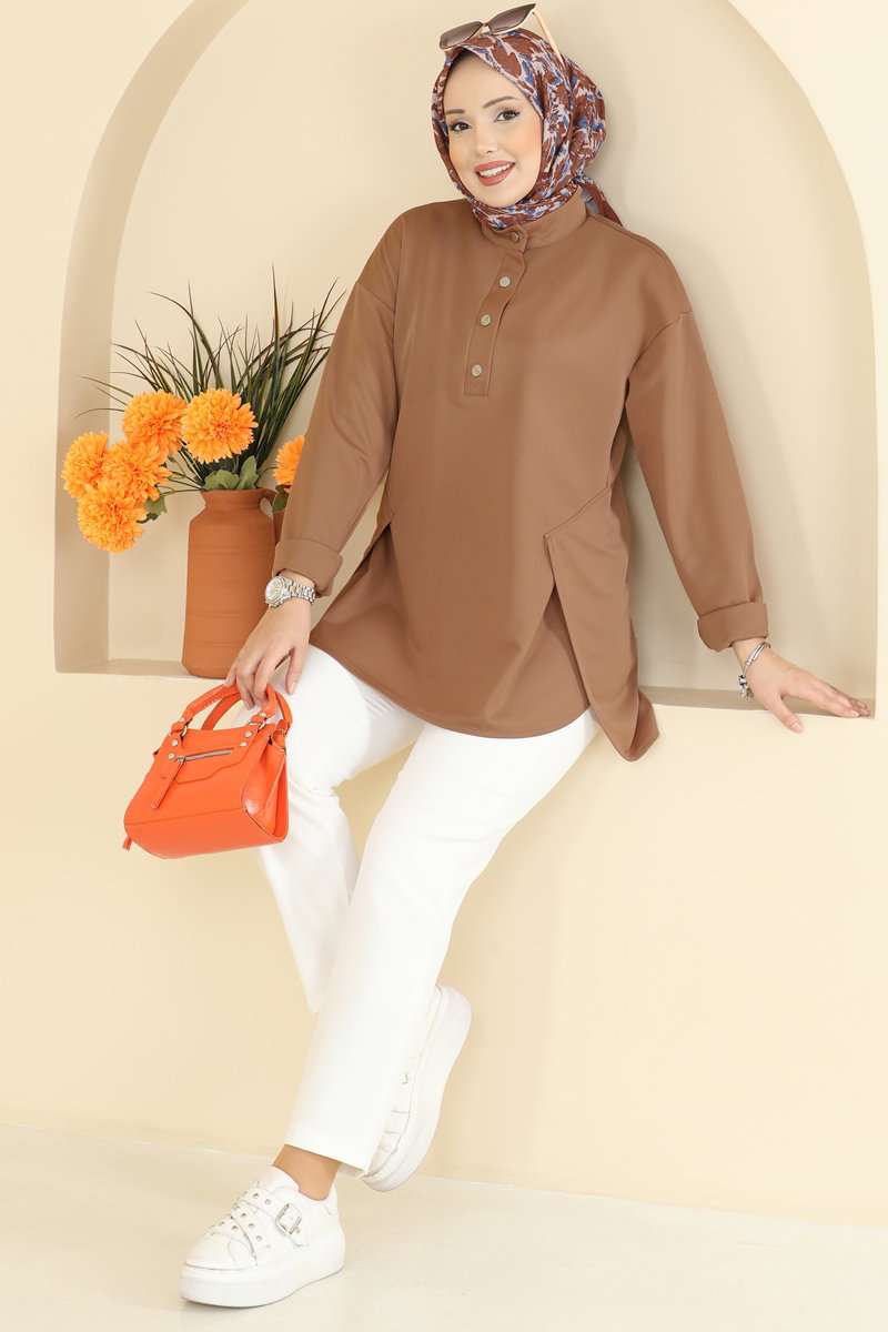 Önü Yarım Çıtçıtlı Tunik 2840SLK540 Latte