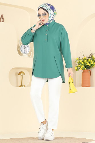 moda selvim Önü Yarım Çıtçıtlı Tunik 2840SLK540 Mint - Thumbnail