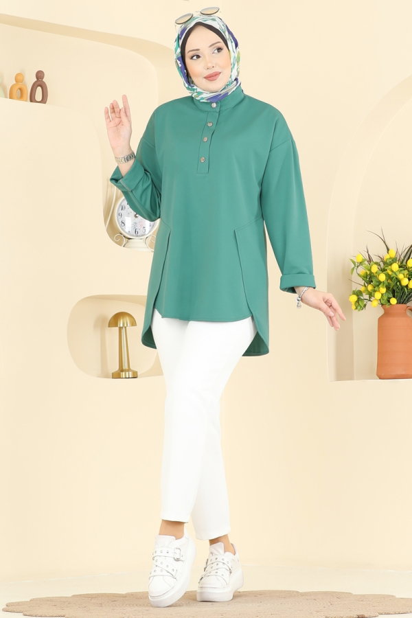 Modaselvim Tunik Önü Yarım Çıtçıtlı Tunik 2840SLK540 Mint