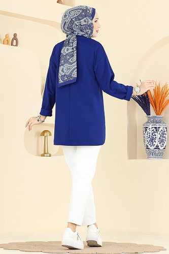 moda selvim Önü Yarım Çıtçıtlı Tunik 2840SLK540 Saks - Thumbnail