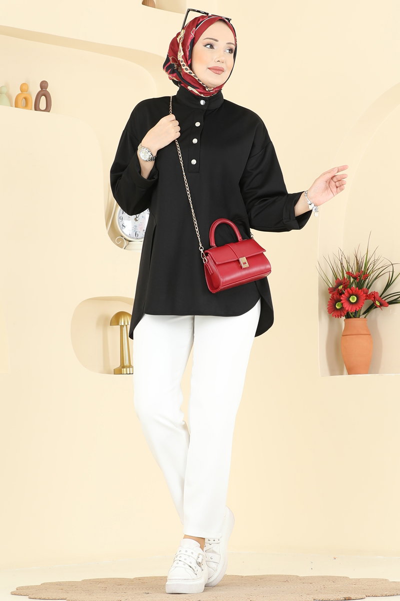 Önü Yarım Çıtçıtlı Tunik 2840SLK540 Siyah