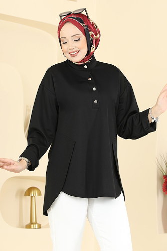 moda selvim Önü Yarım Çıtçıtlı Tunik 2840SLK540 Siyah - Thumbnail