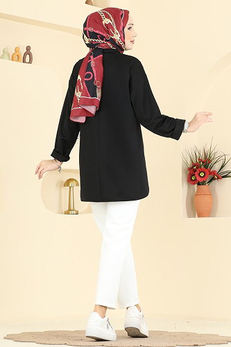 moda selvim Önü Yarım Çıtçıtlı Tunik 2840SLK540 Siyah - Thumbnail