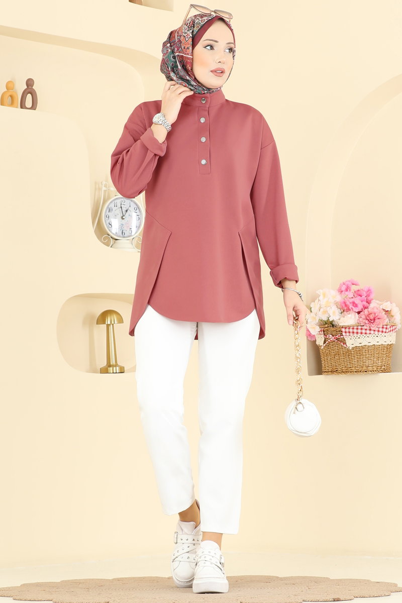 Önü Yarım Çıtçıtlı Tunik 2840SLK540 Somon