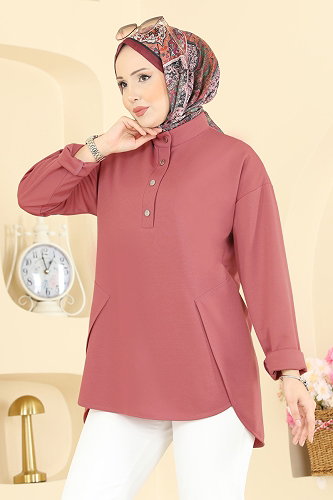 moda selvim Önü Yarım Çıtçıtlı Tunik 2840SLK540 Somon - Thumbnail