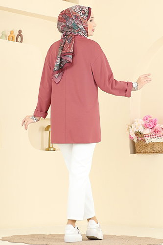 moda selvim Önü Yarım Çıtçıtlı Tunik 2840SLK540 Somon - Thumbnail