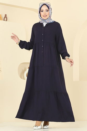 moda selvim Önü Yarım Düğmeli Elbise 5010ERK1158 Laci - Thumbnail