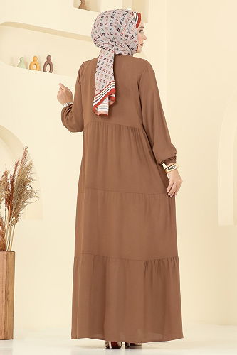 moda selvim Önü Yarım Düğmeli Elbise 5010ERK1158 Taba - Thumbnail