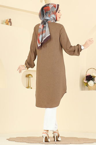 moda selvim Önü Yarım Düğmeli Tunik 3080KTR750 Bisküvi - Thumbnail