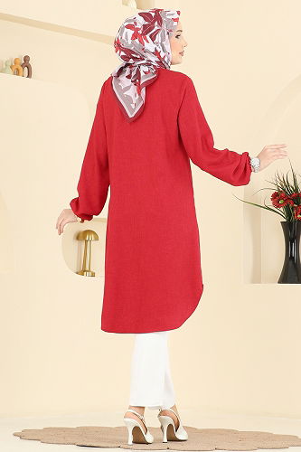 moda selvim Önü Yarım Düğmeli Tunik 3080KTR750 Kırmızı - Thumbnail