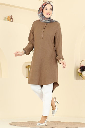 moda selvim Önü Yarım Düğmeli Tunik 3080KTR750 Latte - Thumbnail