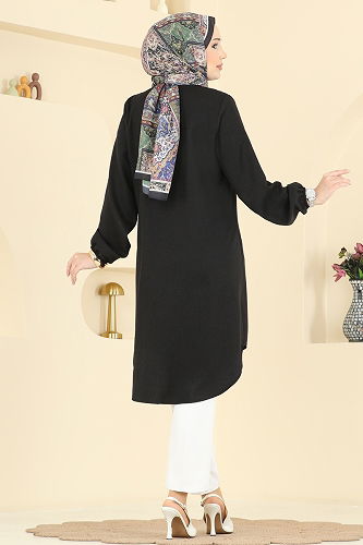 moda selvim Önü Yarım Düğmeli Tunik 3080KTR750 Siyah - Thumbnail