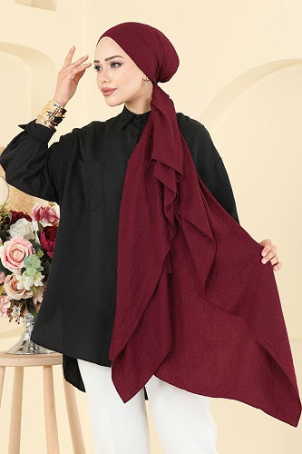 moda selvim Organik Pamuk Şal Serisi 153IPK758 Bordo - Thumbnail