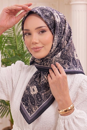 moda selvim Otantik Desen Soft Eşarp 515ERBK1201 Siyah - Thumbnail