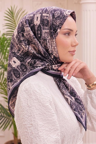 moda selvim Otantik Desen Soft Eşarp 515ERBK1201 Siyah - Thumbnail