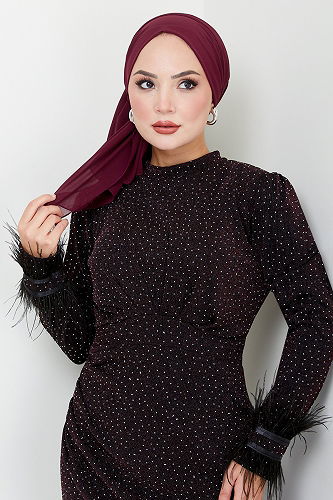 moda selvim Otriş Detaylı Abiye 5620END900-M Bordo - Thumbnail