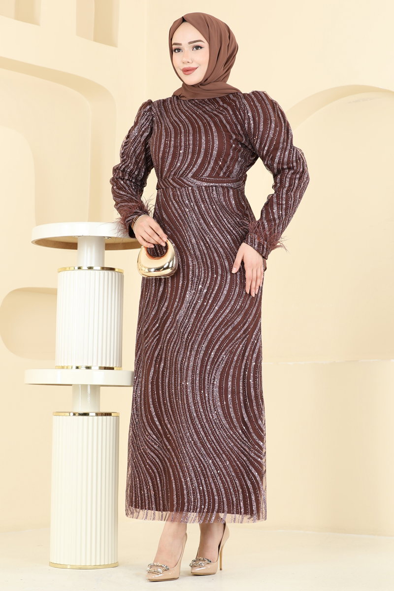 Otriş Detaylı Kalem Abiye 6539YG95 Kahve