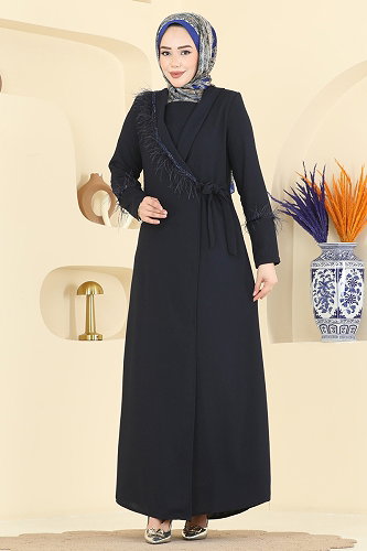 moda selvim Otriş Detaylı Taşlı Ferace 7040TGZ1164 Laci - Thumbnail